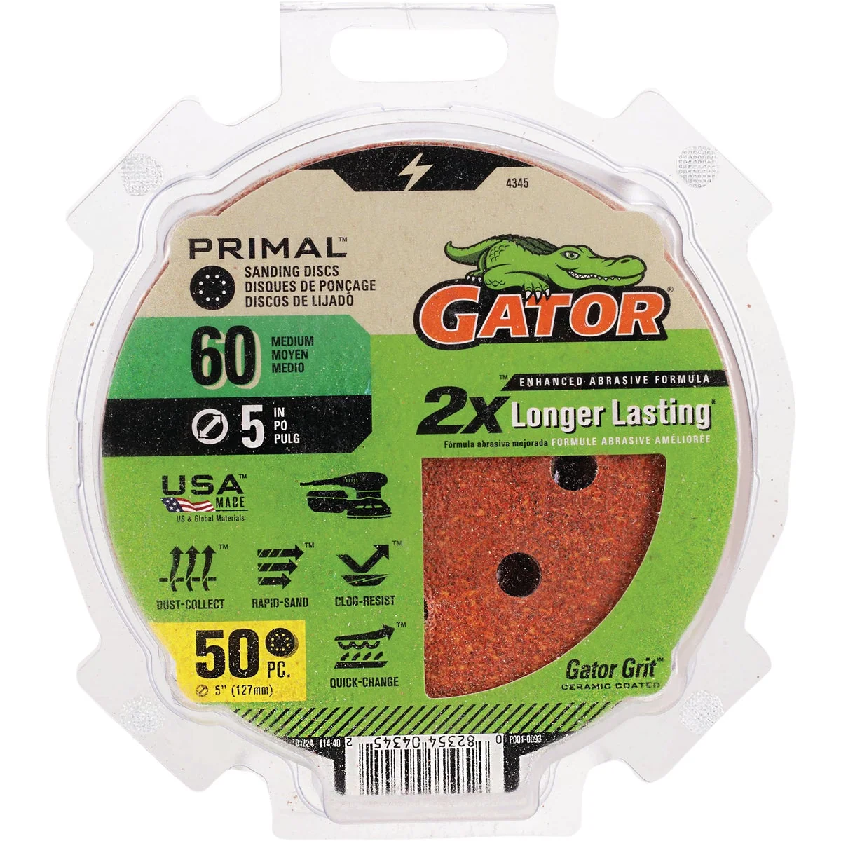 High-Quality Gator 5 In. 8-Hole 60-Grit Hook Loop Sanding Disc 50-Pack Crafted
