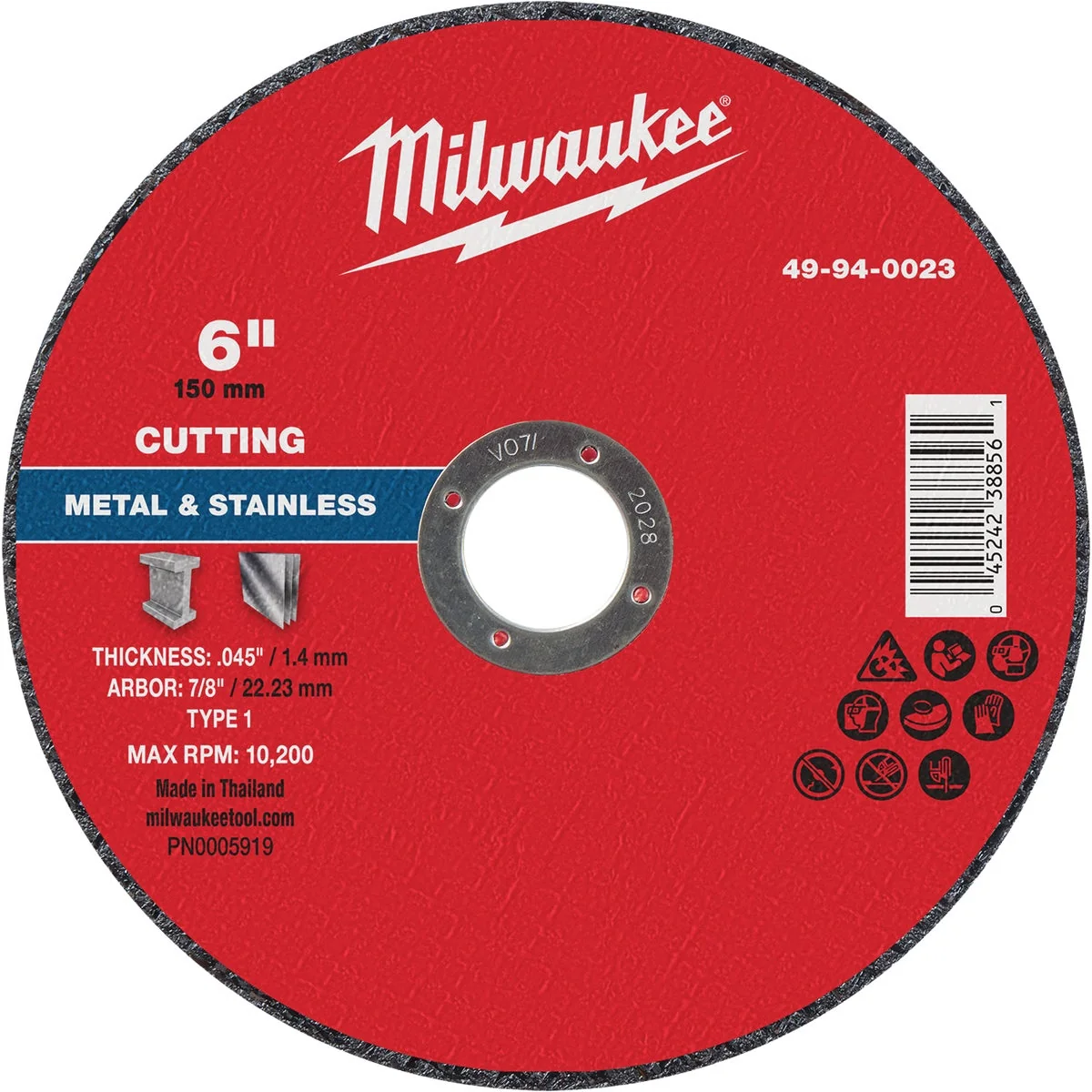 Selected Milwaukee Type 1 6 In. x 0.045 In. x 7 8 In. Metal Cut Off Wheel Breathable
