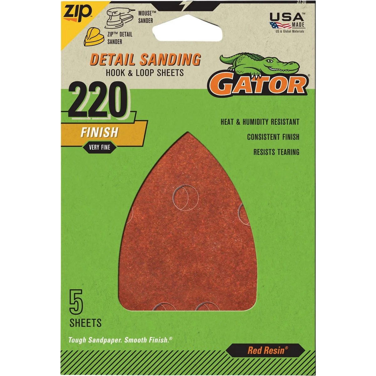 High-Performance Gator 3.5 In. x 5 In. 220-Grit Mouse Sandpaper Sheet 5-Pack First-Class