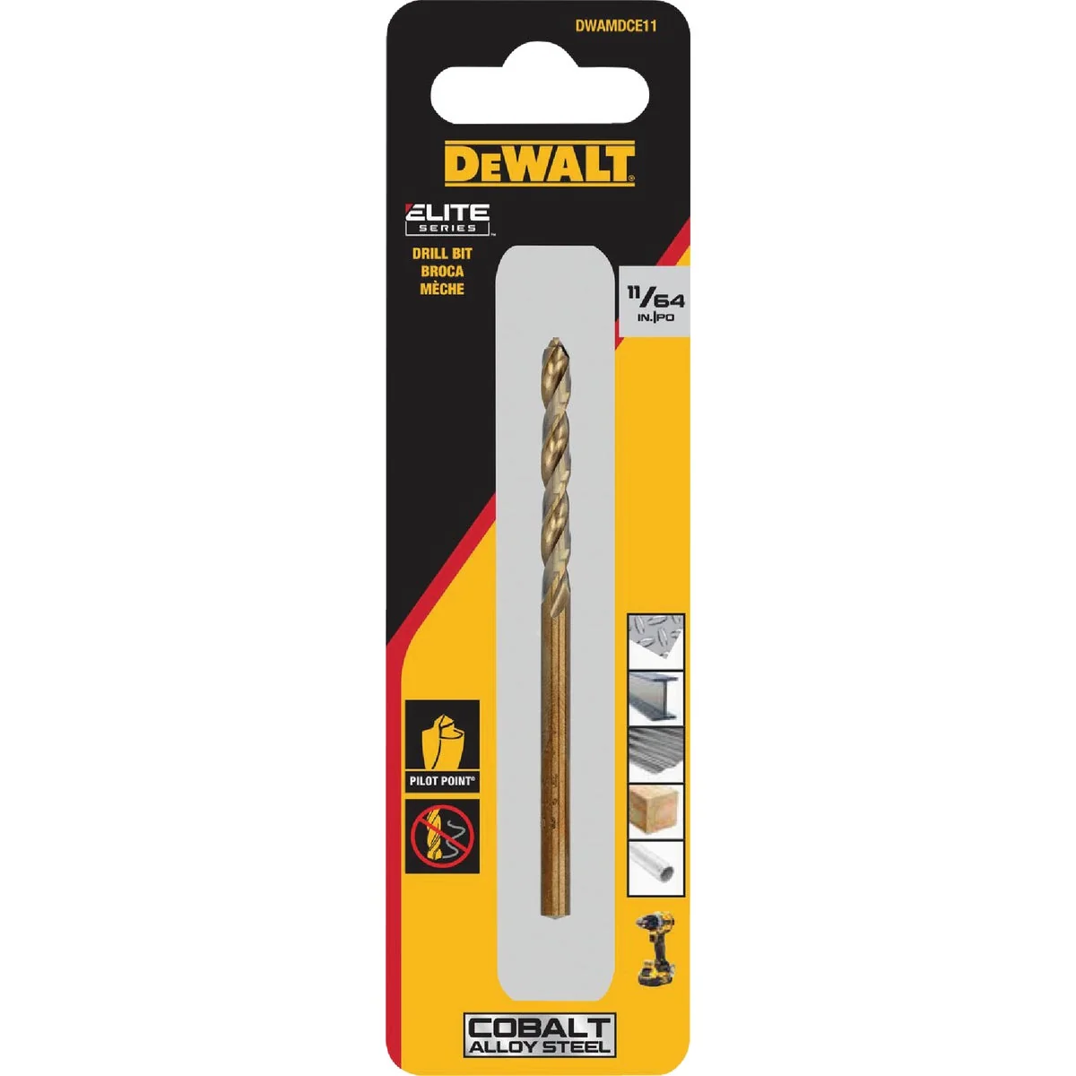 Premium Dewalt Elite Series 11 64 In. x 3-3 10 In. Cobalt Alloy Steel Jobber Length Twist Drill Bit Artisan