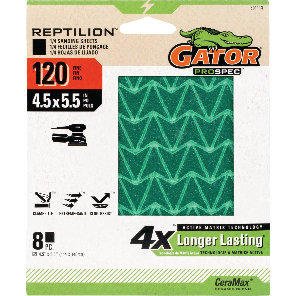 Enhanced Gator Reptilian 120-Grit Sanding Sheet 8-Pack Soft