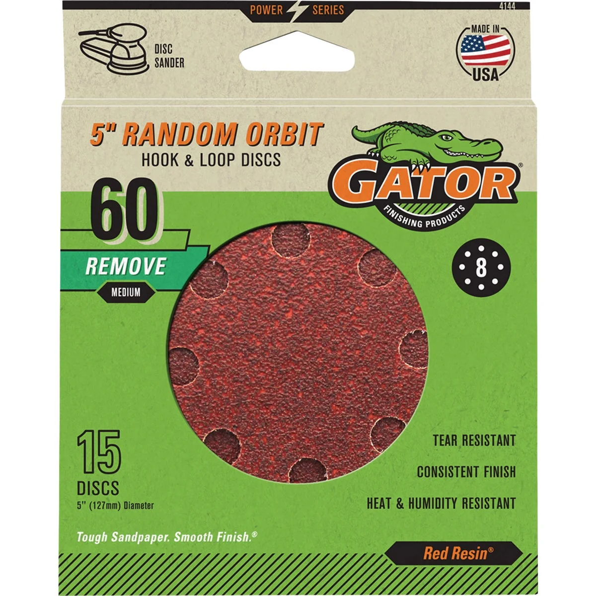 Lightweight Gator 5 In. 8-Hole 60-Grit Hook Loop Sanding Disc 15-Pack Detailed