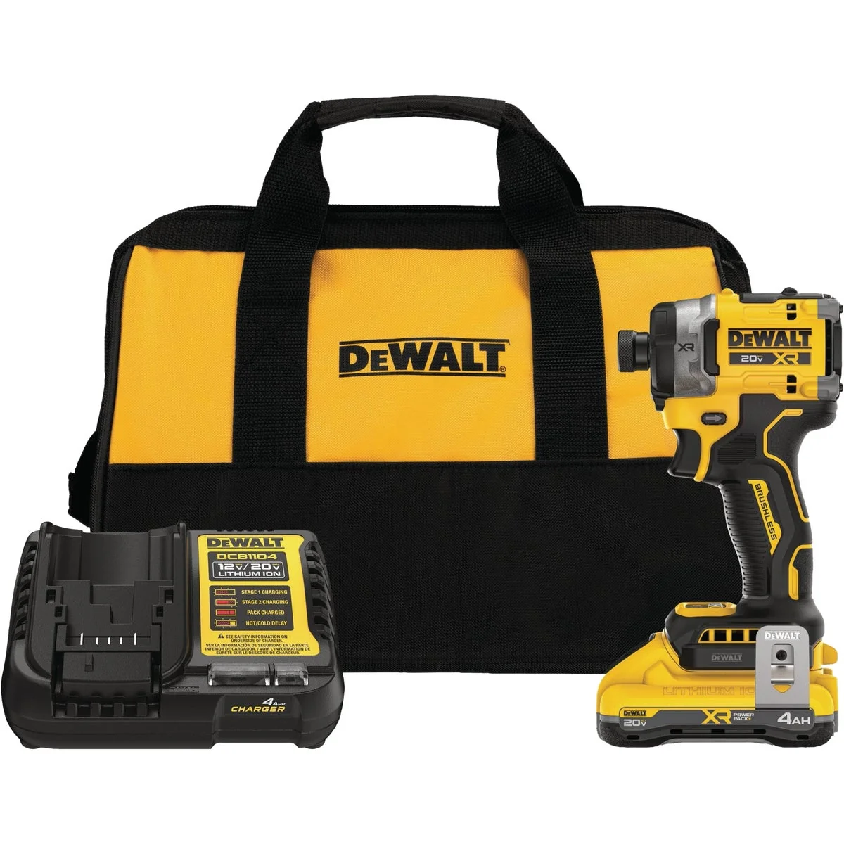 Next-Generation DEWALT 20V MAX XR 1 4 In. 3-Speed High Torque Brushless Cordless Impact Driver Kit with 4.0 Ah Battery Charger World-Class