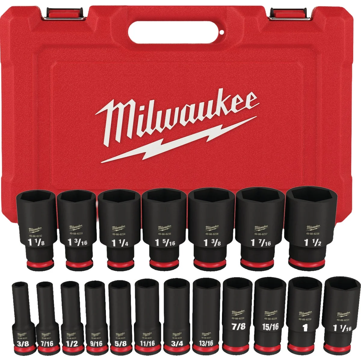 Trendy Milwaukee SHOCKWAVE Standard 1 2 In. Drive 6-Point Deep Impact Socket Set 19-Piece Original Design