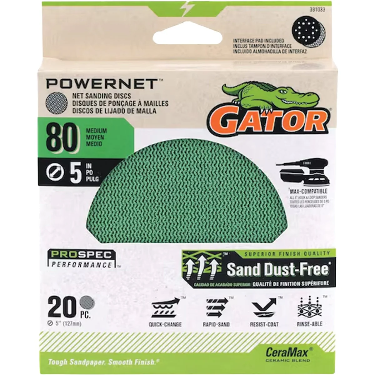 Reliable Gator 5 In. 80-Grit Mesh Sanding Disc 20-Pack Efficient