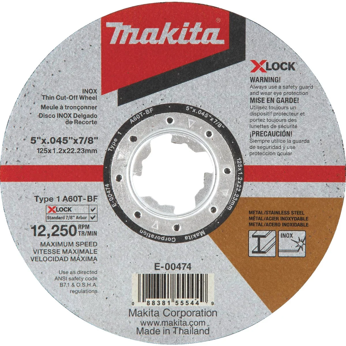 Easy-to-Use Makita X-LOCK Type 1 5 In. x 0.045 In. x 7 8 In. Metal Thin Cut-Off Wheel Functional