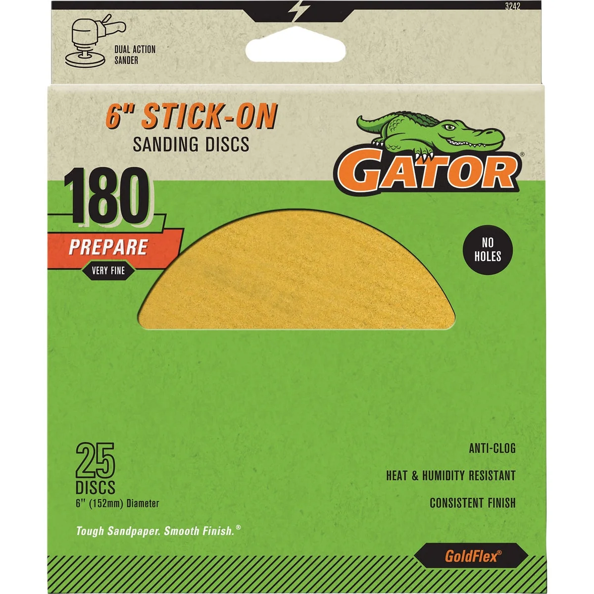 Soft Gator Goldflex 6 In. 180-Grit Aluminum Oxide Stick-On Sanding Disc 25-Pack Premium