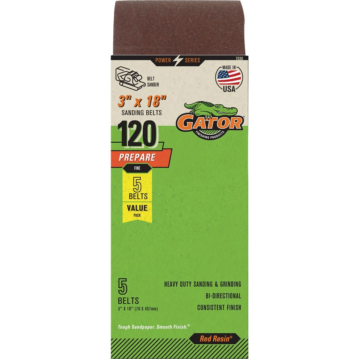Elite Gator 3 In. x 18 In. 120-Grit Aluminum Oxide Sanding Belt 5-Pack Green