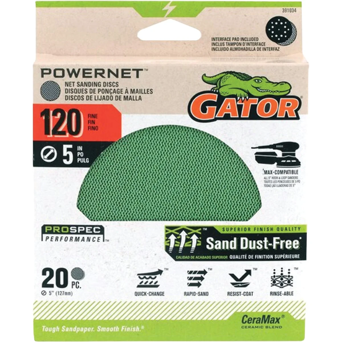 Comfortable Gator 5 In. 120-Grit Mesh Sanding Disc 20-Pack Expertly Made
