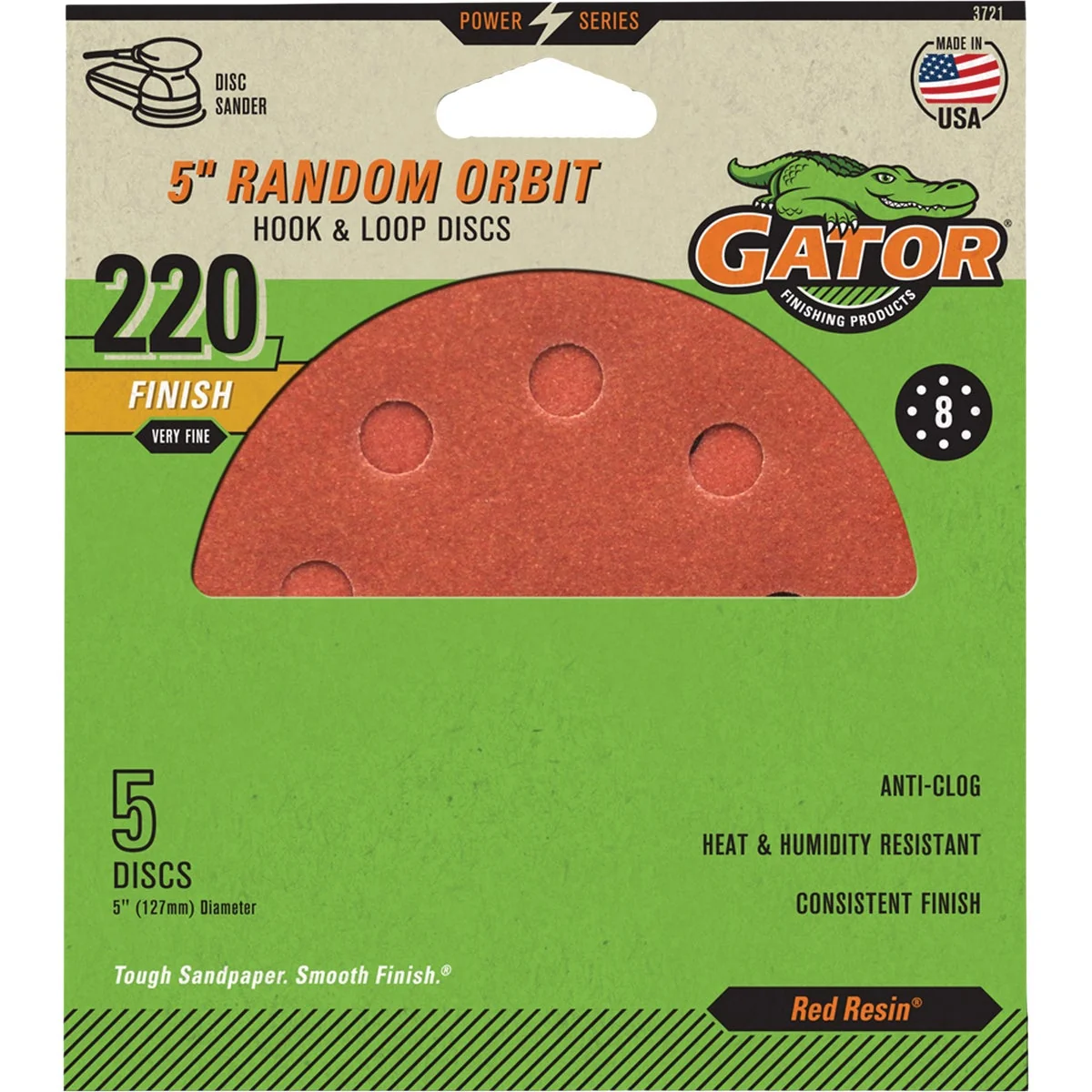 High-Grade Gator 5 In. 8-Hole 60-Grit Hook Loop Sanding Disc 5-Pack Verified