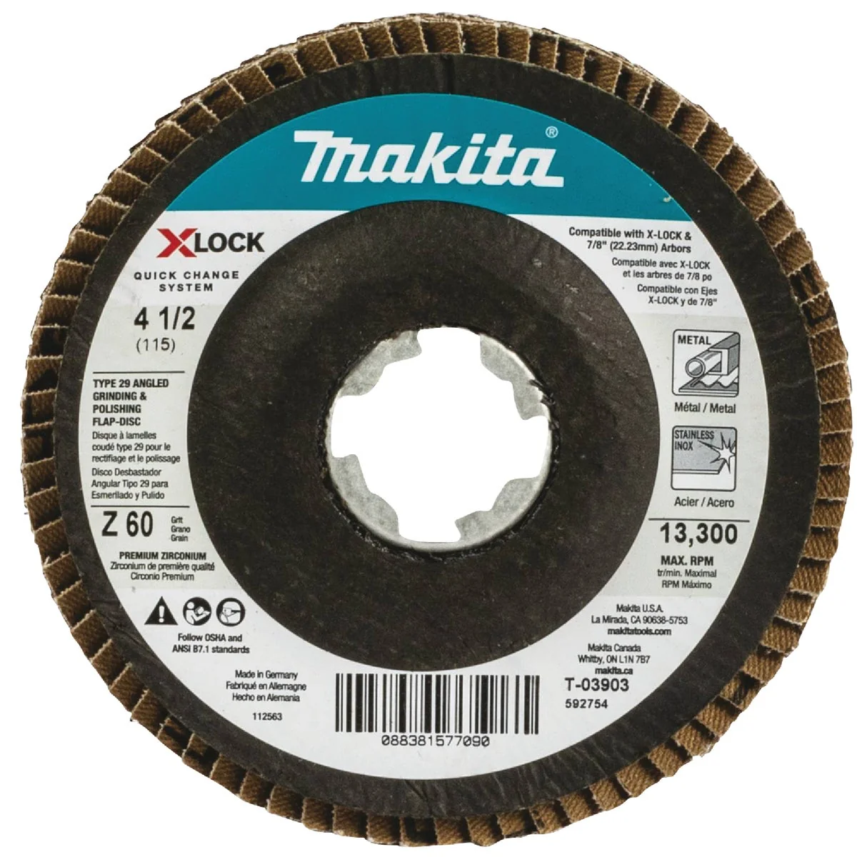 Pure Makita X-LOCK 4-1 2 In. x 7 8 In. 60-Grit Type 29 Zirconia Angle Grinder Flap Disc Long-Lasting