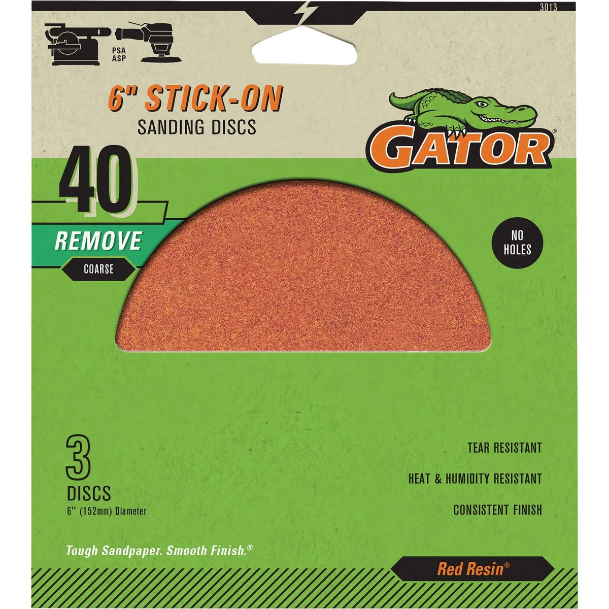 Sophisticated Gator 6 In. 40-Grit Aluminum Oxide Stick-On Sanding Disc 3-Pack User-Friendly