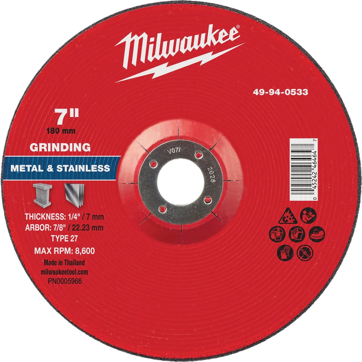 Convenient Milwaukee Type 27 7 In. x 1 4 In. x 7 8 In. Metal Grinding Cut-Off Wheel Easy-to-Use