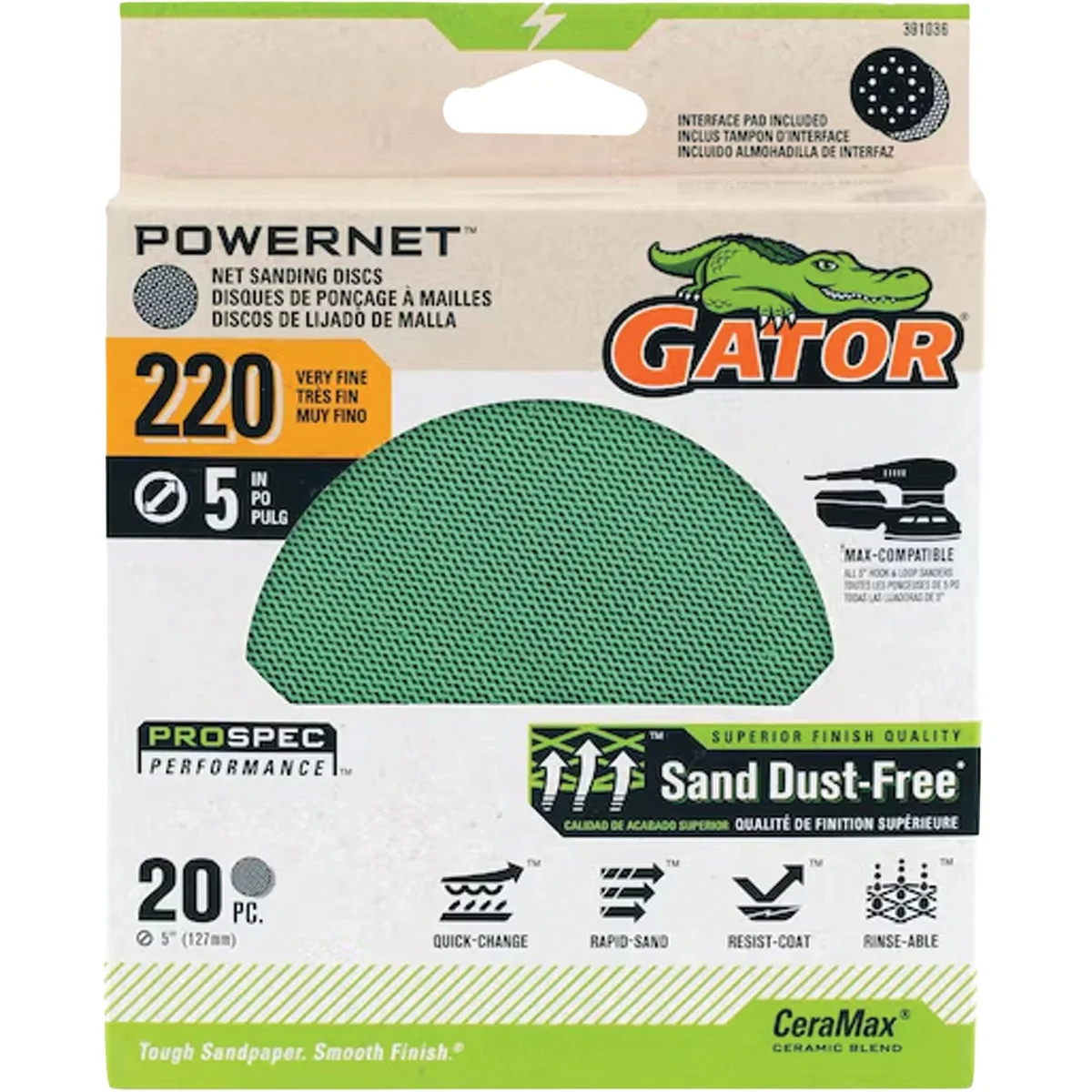 Versatile Gator 5 In. 220-Grit Mesh Sanding Disc 20-Pack Flexible