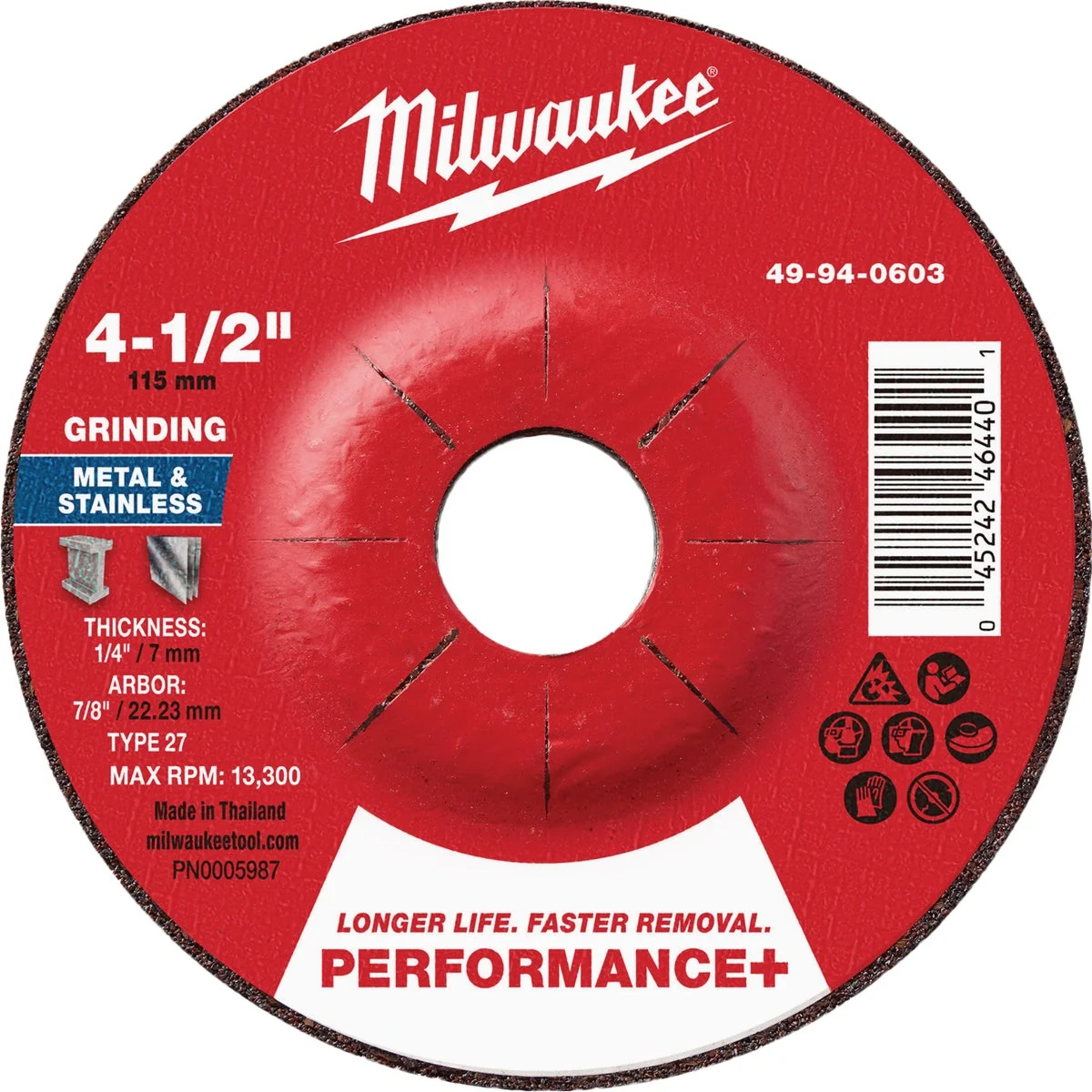 Artisan Milwaukee Type 27 4-1 2 In. x 1 4 In. x 7 8 In. Performance-Plus Metal Grinding Cut-Off Wheel Certified