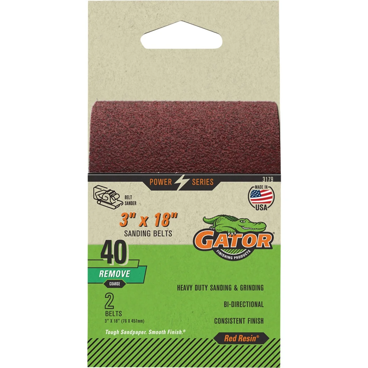 Consistent Gator 3 In. x 18 In. 40-Grit Aluminum Oxide Sanding Belt 2-Pack Artisan
