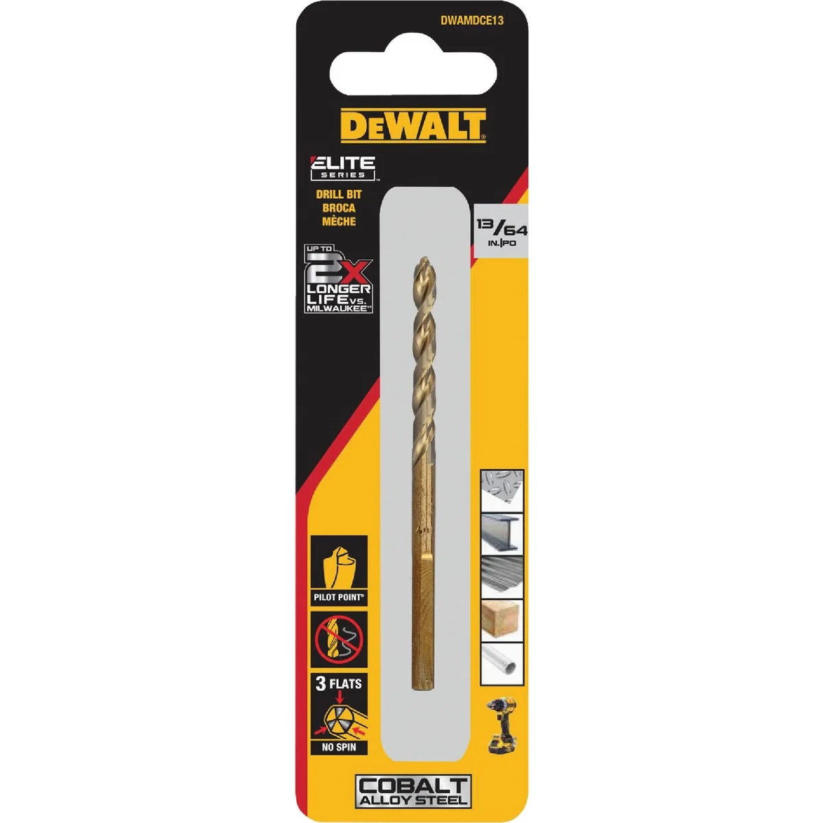 Detailed Dewalt Elite Series 13 64 In. x 3.5 In. Cobalt Steel Pilot Point Drill Bit Artisan