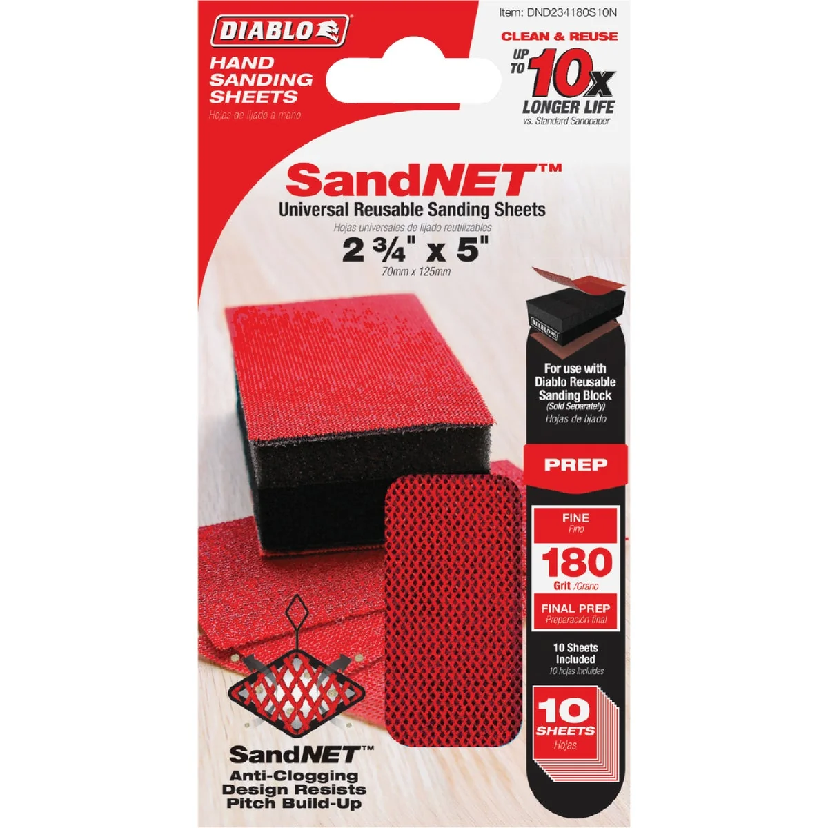 Contemporary Diablo SandNET 2-3 4 In. x 5 In. 180-Grit Reusable Hand Sander Refill Sheets 10-Pack Organic