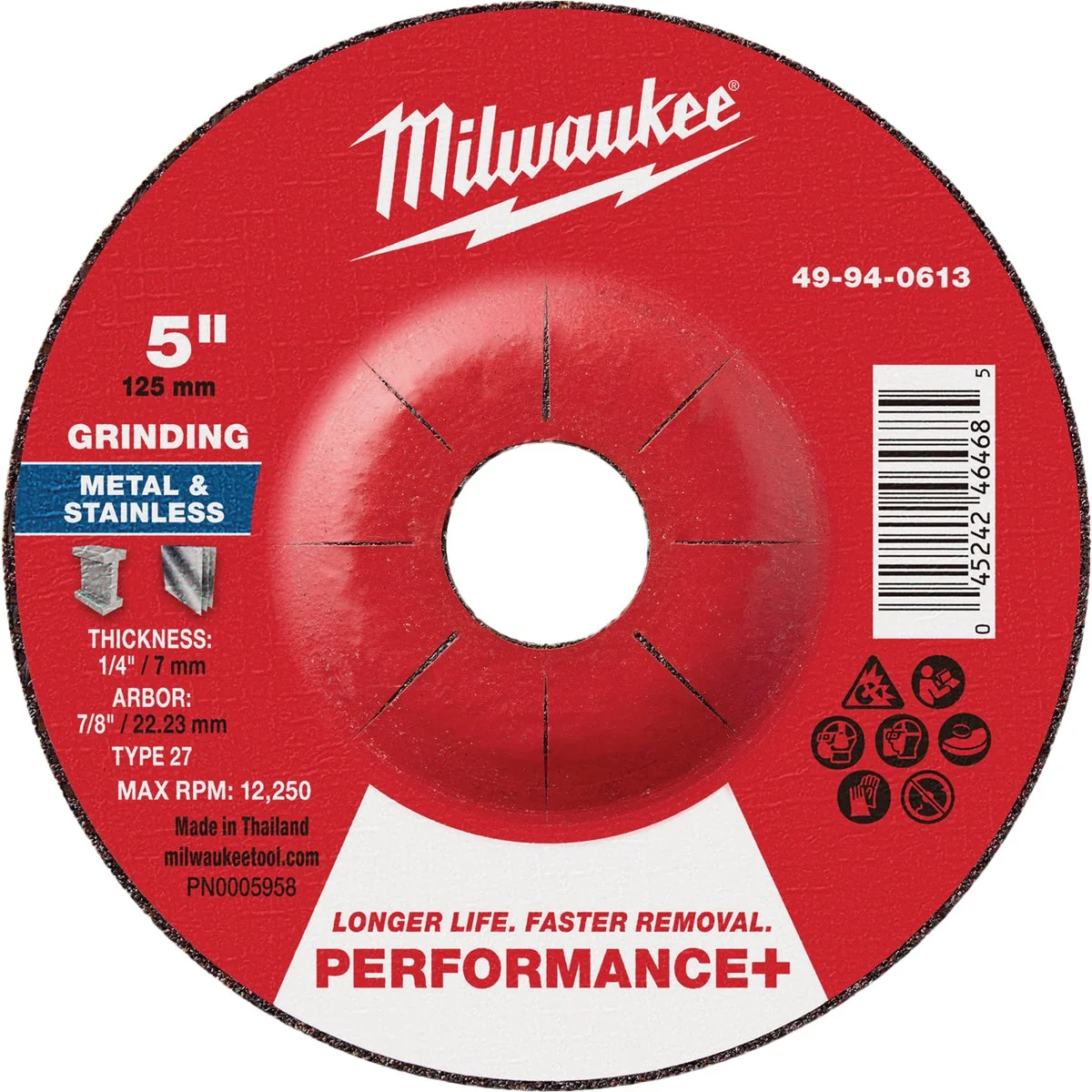 Elite Milwaukee Type 27 5 In. x 1 4 In. x 7 8 In. Performance-Plus Metal Grinding Cut-Off Wheel Contemporary