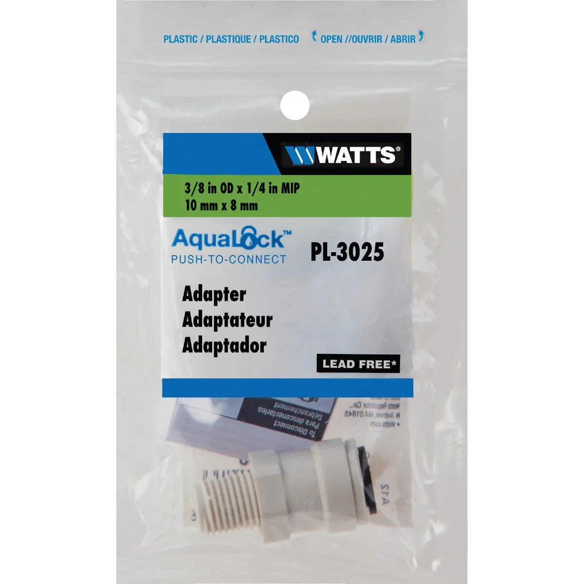 Casual Watts Aqualock 3 8 In. OD x 1 4 In. MPT Push-to-Connect Plastic Adapter Pure