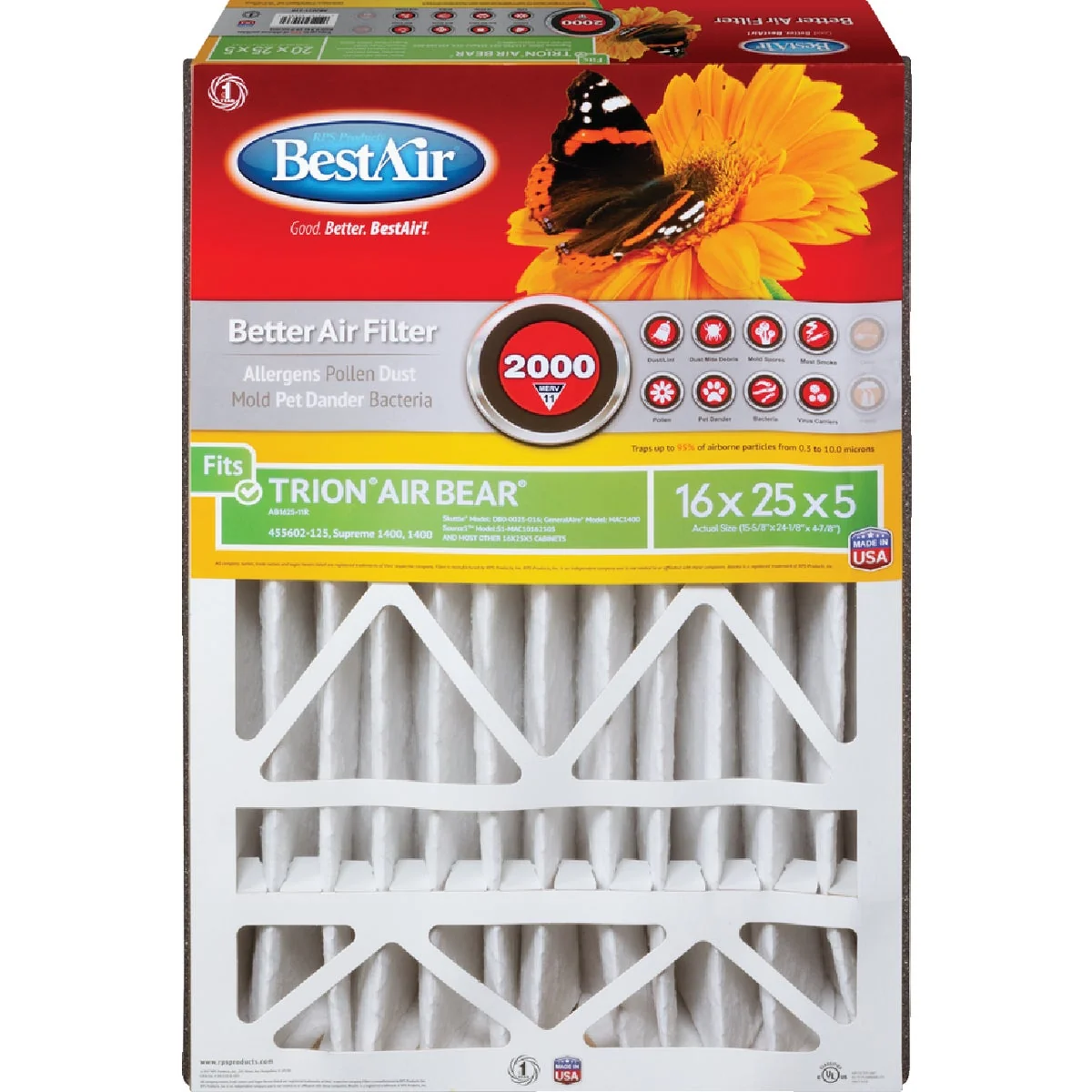 Convenient Air 16 In. x 25 In. x 5 In. Trion Air Bear MERV 11 Deep Pleat Furnace Filter Next-Generation