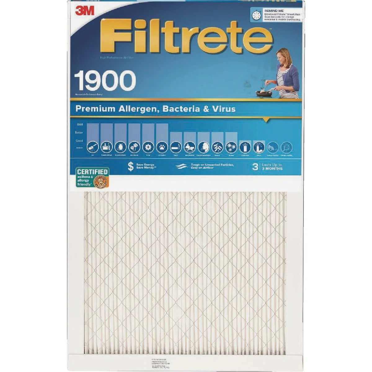 Effective Filtrete 16 In. x 20 In. x 1 In. 1900 MPR Premium Allergen Bacteria Virus Furnace Filter MERV 13 Professional