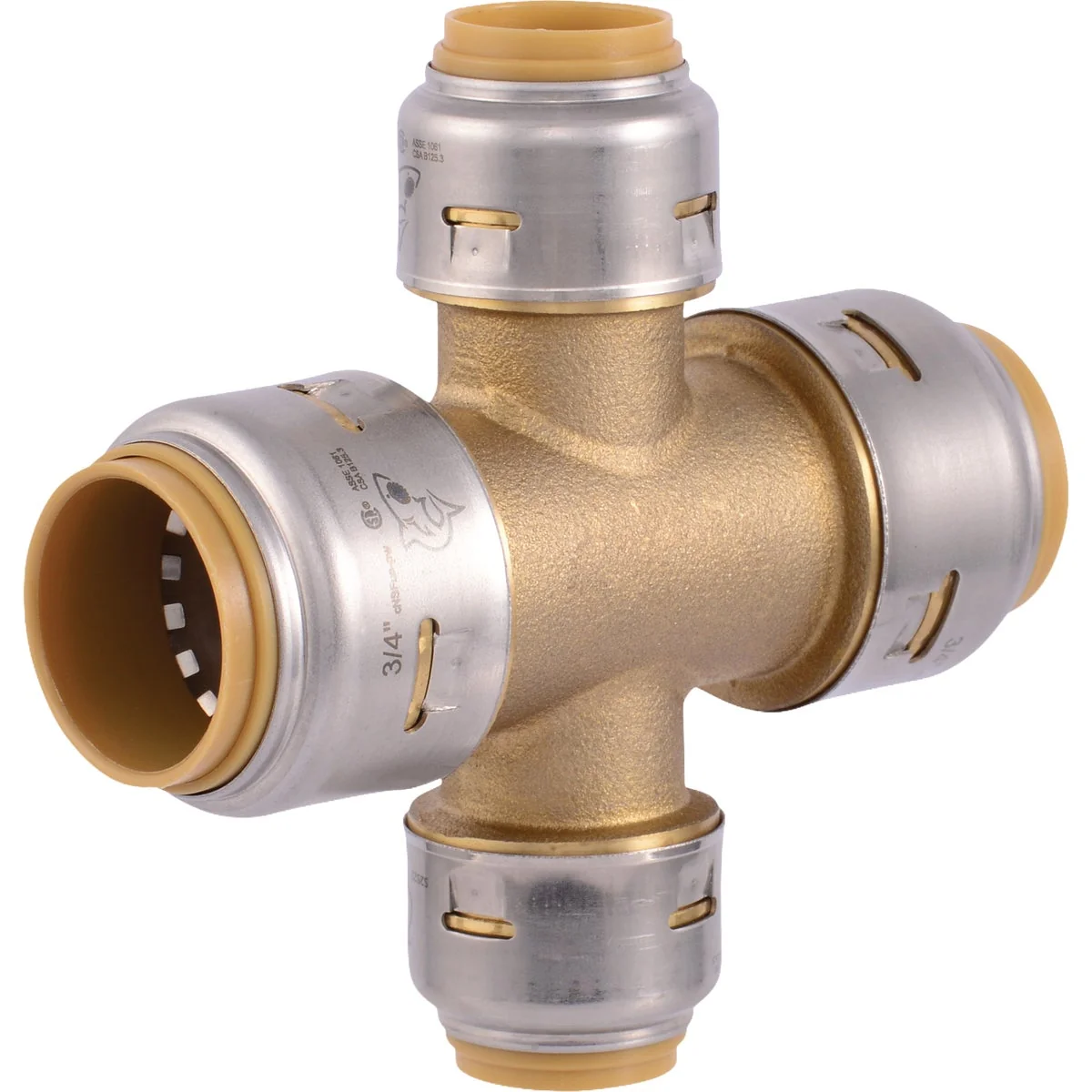 Carefully Designed SharkBite 3 4 In. x 3 4 In. x 1 2 In. x 1 2 In. Push-to-Connect Brass Cross Tee Fitting Reusable