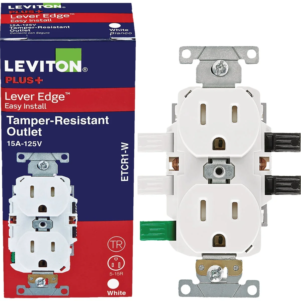 Innovative Leviton Lever Edge White 15A Commercial Grade 5-15R Tamper Resistant Duplex Outlet Reusable