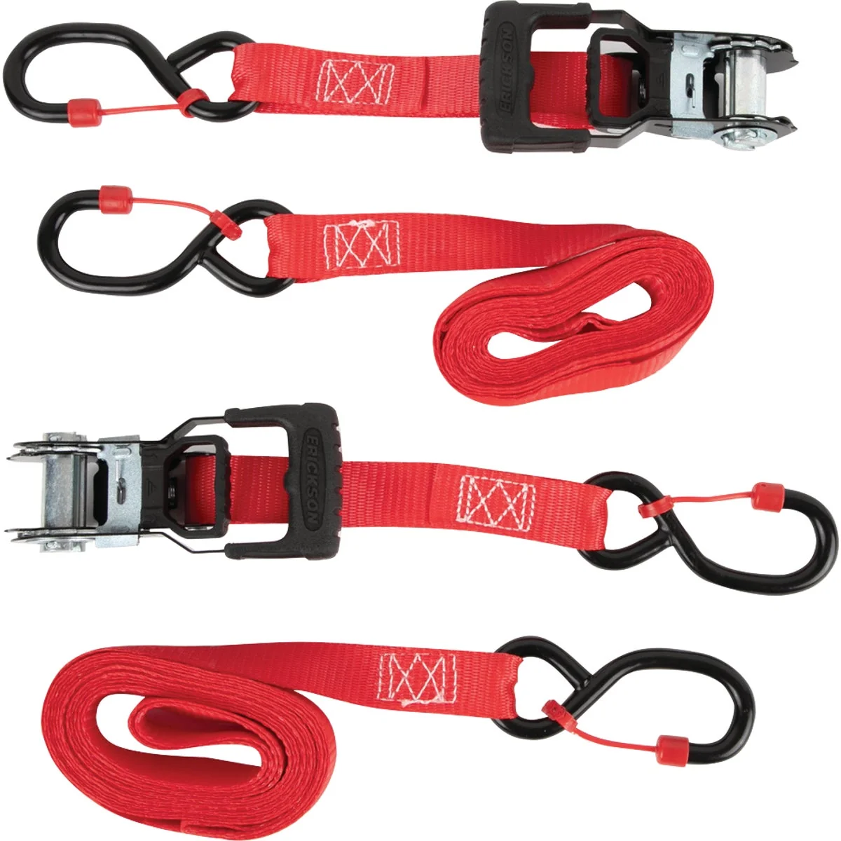 Genuine Erickson 1 In. x 12 Ft. 1500 Lb. Rubber Handle Ratchet Tie-Down with Cap Lock Hooks 2-Pack Refined