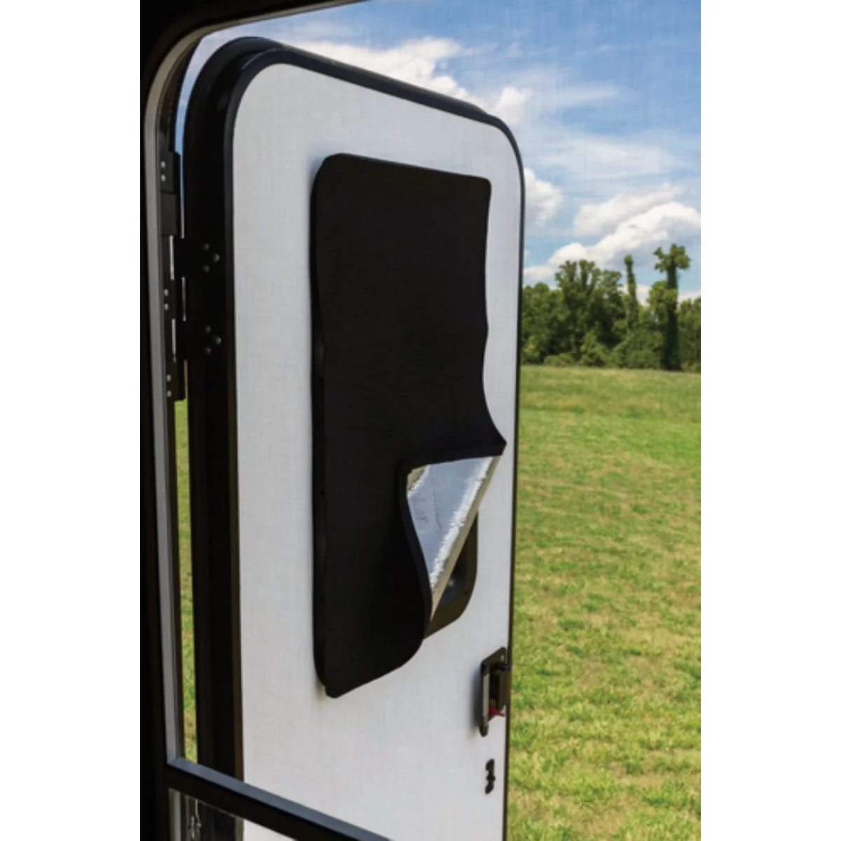 Enhanced Camco 16-1 4 In. x 25-1 4 In. RV Light Blocking Door Window Shade Genuine