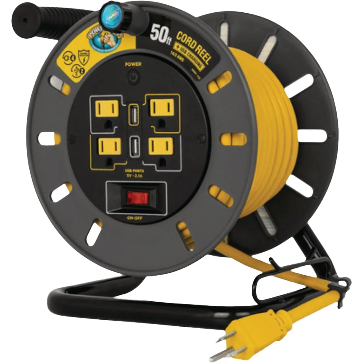 Minimalist Camco Power Grip 50 Ft. Extension Cord Reel with USB Charging Ports Fast