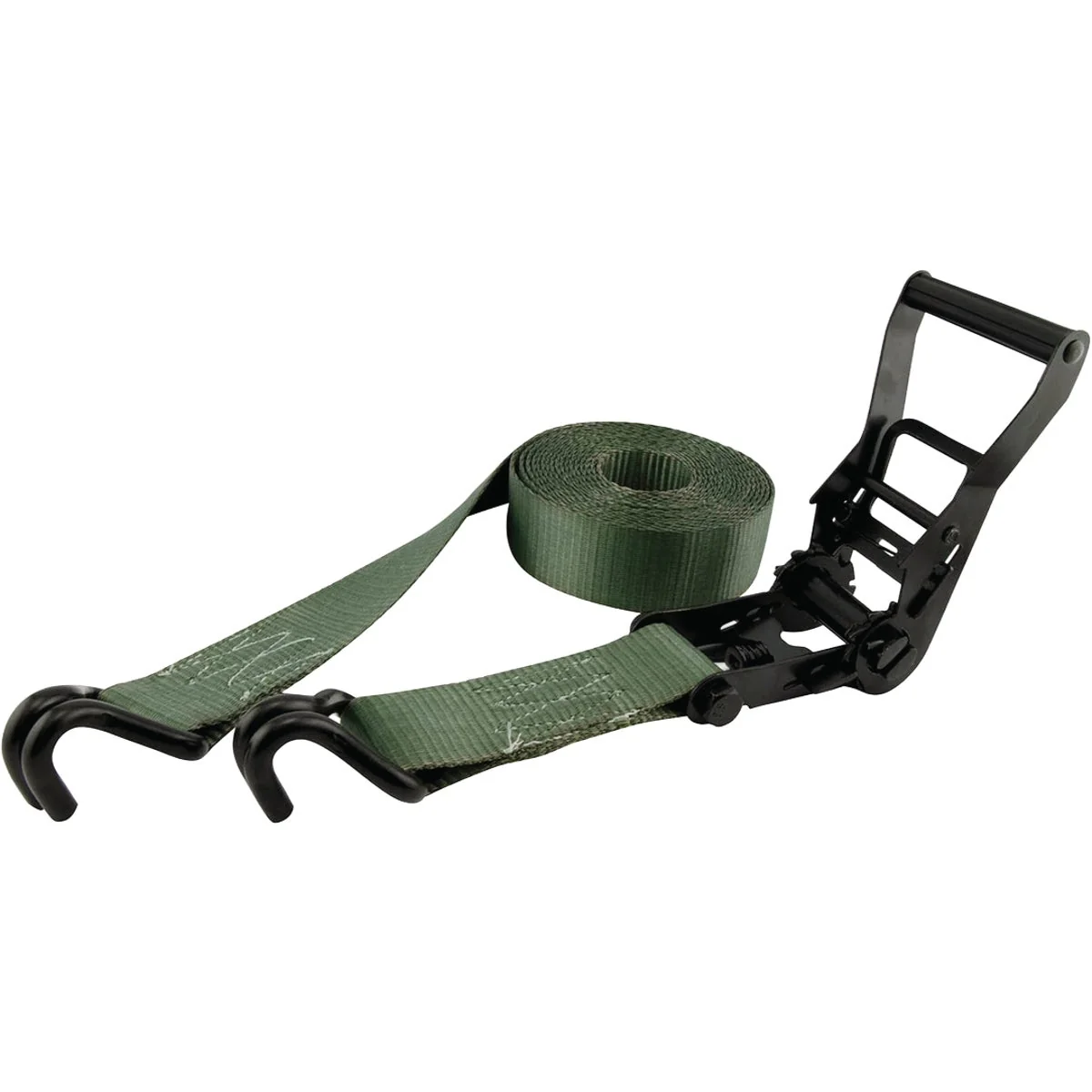 Trusted Erickson 2 In. x 25 Ft. 10 000 Lb. Rubber Handle Ratchet Strap with Double J-Hooks Excellent