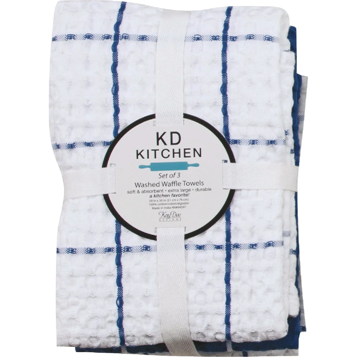 First-Class Kay Dee Designs True Blue Waffle Kitchen Towel 3-Pack Detailed