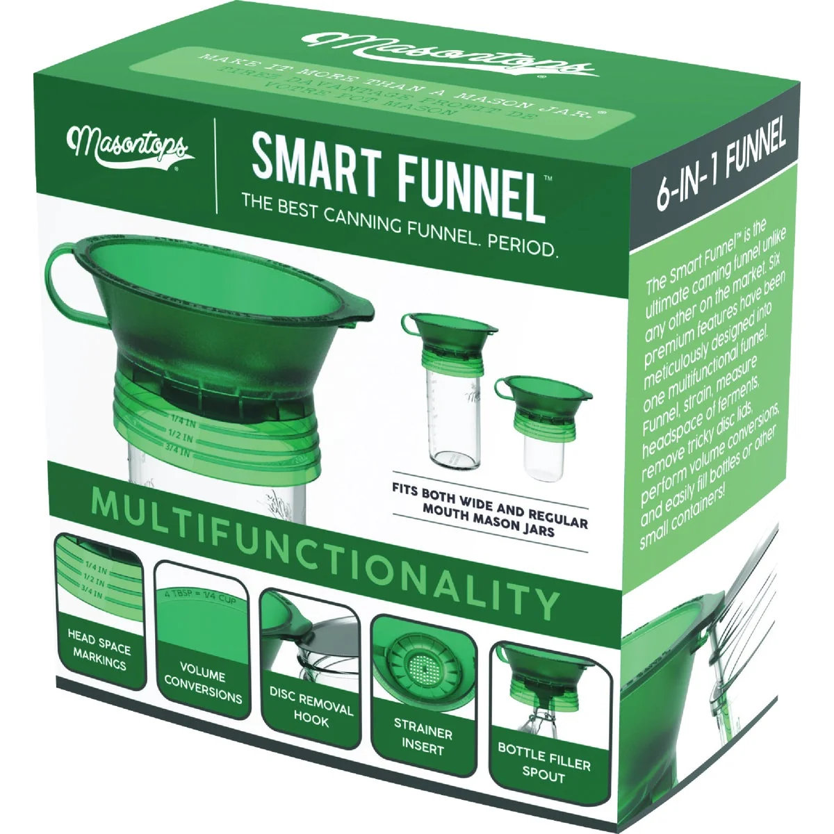 Safe Masontops Smart Funnel 6-in-1 Multifunctional Canning Funnel Green Sophisticated