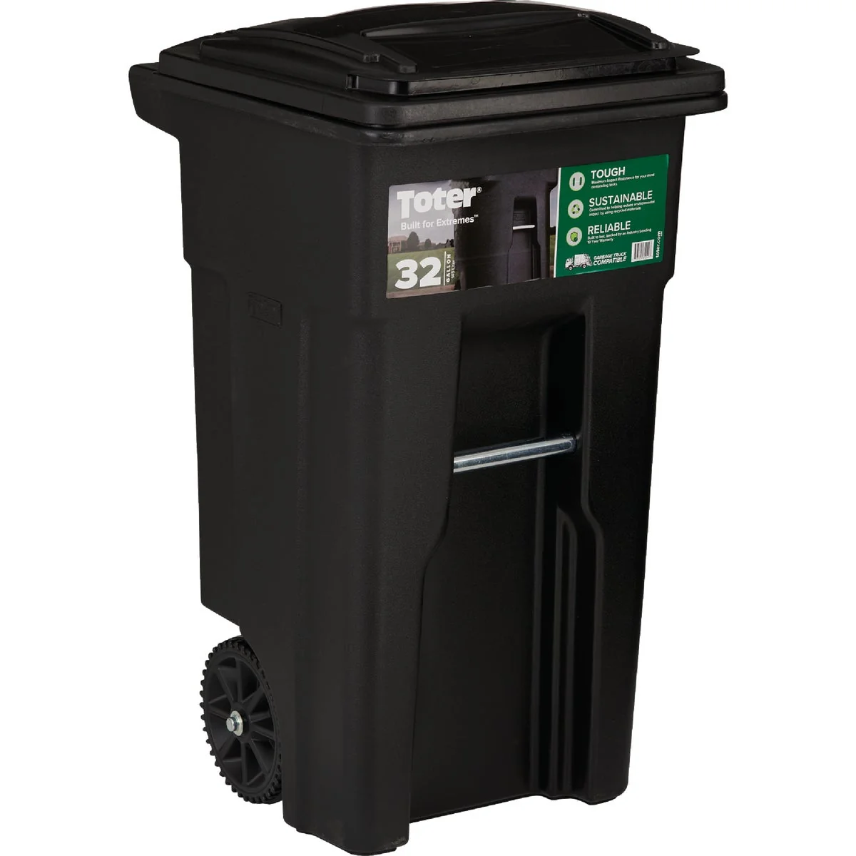 Original Toter 32 Gal. Black Outdoor Trash Can With Attached Lid and Wheels High-Quality