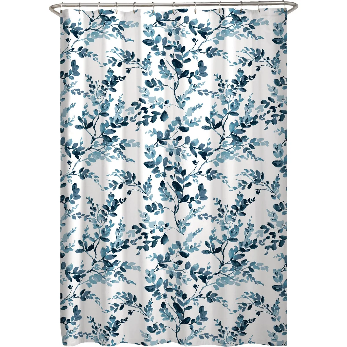 Certified Zenna Home 70 In. x 72 In. Watercolor Botanical Blue Decorative Fabric Shower Curtain Detailed