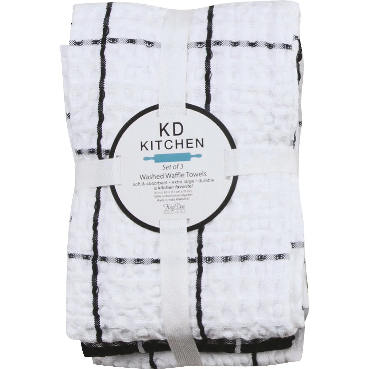 Official Kay Dee Designs Onyx Waffle Kitchen Towel 3-Pack Luxury