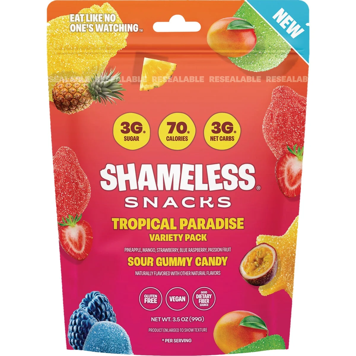Pure Shameless Snacks 3-1 2 Oz. Tropical Paradise Sour Gummy Candy Superior