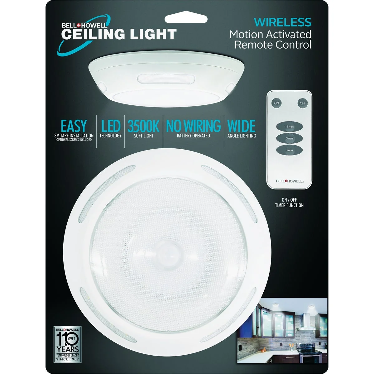 Environmentally Friendly Bell Howell 3500K Wireless Ceiling Light Casual