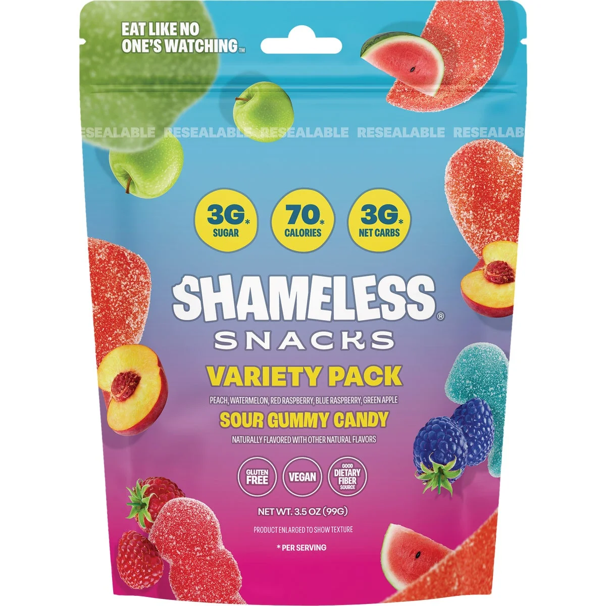Eco-Friendly Shameless Snacks 3-1 2 Oz. Variety Pack Sour Gummy Candy Excellent