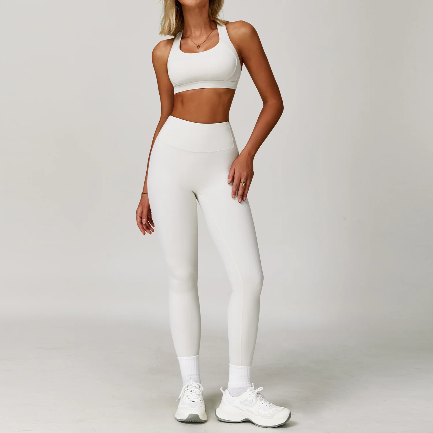 Modern Women’s Quick-Dry Yoga Suit Set – High-Waist Leggings Sports Bra for Gym Running Smooth