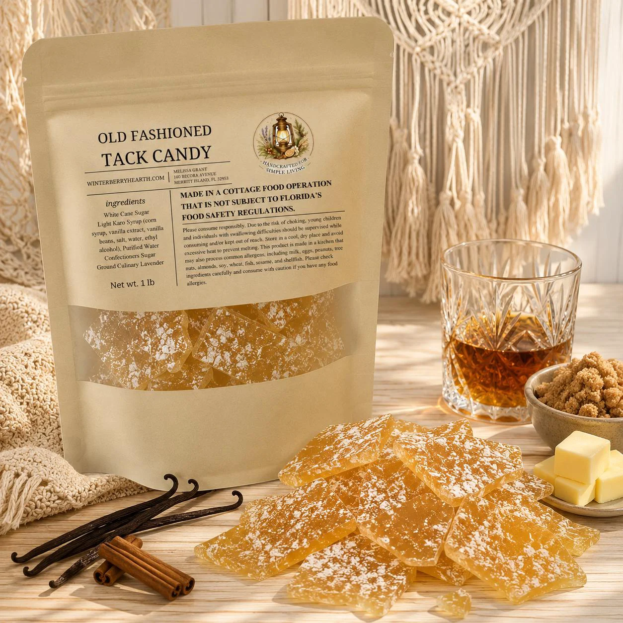 Breathable Butter Rum Old-Fashioned Hard Tack Candy 1lb Nostalgic Rock Candy Treat Vintage Suckers Certified