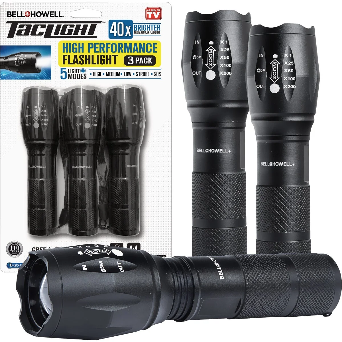 Official Bell Howell Taclight Flashlights 3-Pack Easy-to-Use
