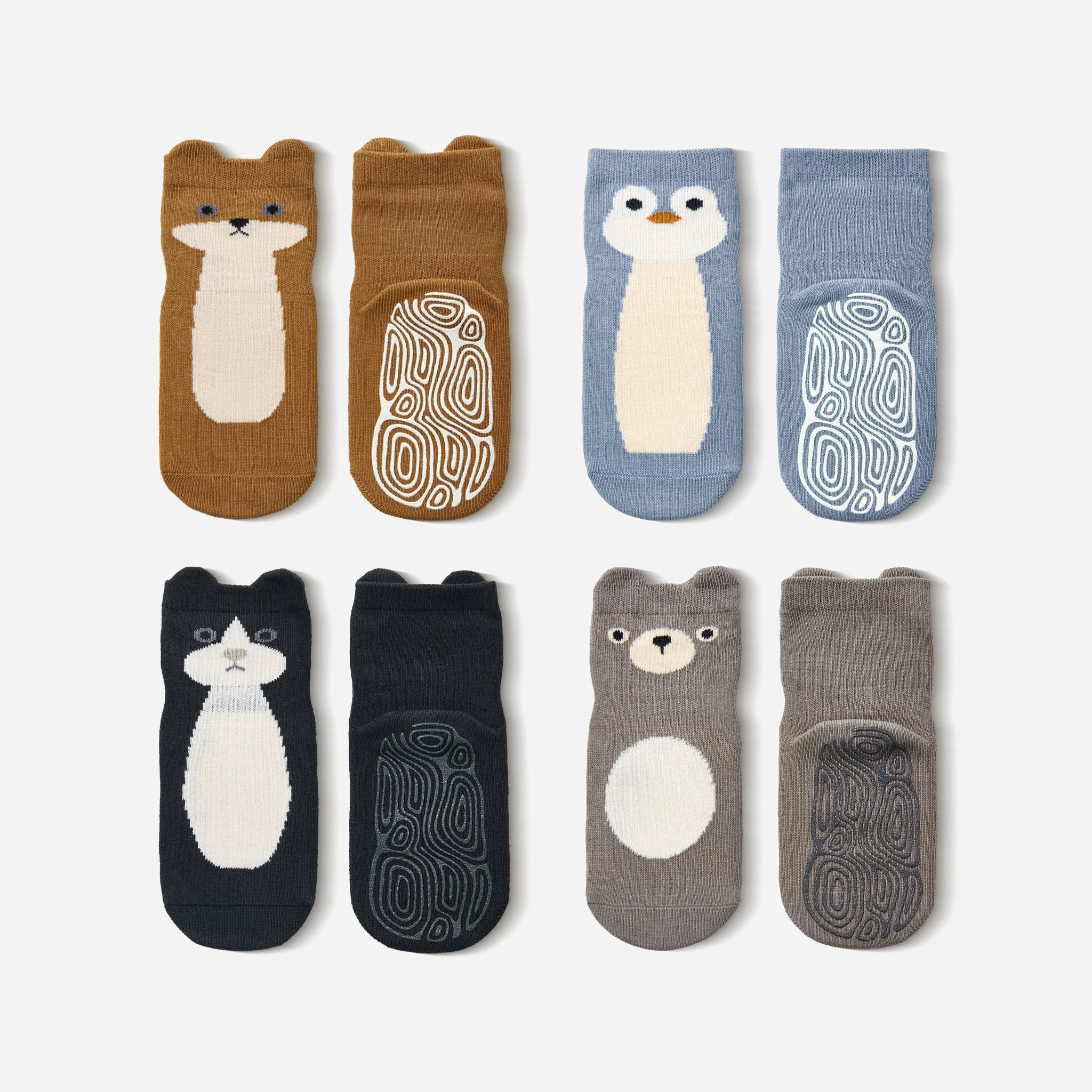 Relaxed New- Critter Crew- Organic- 4 Pairs of Stay-On Baby Toddler Non-Slip Socks Fine Crafted