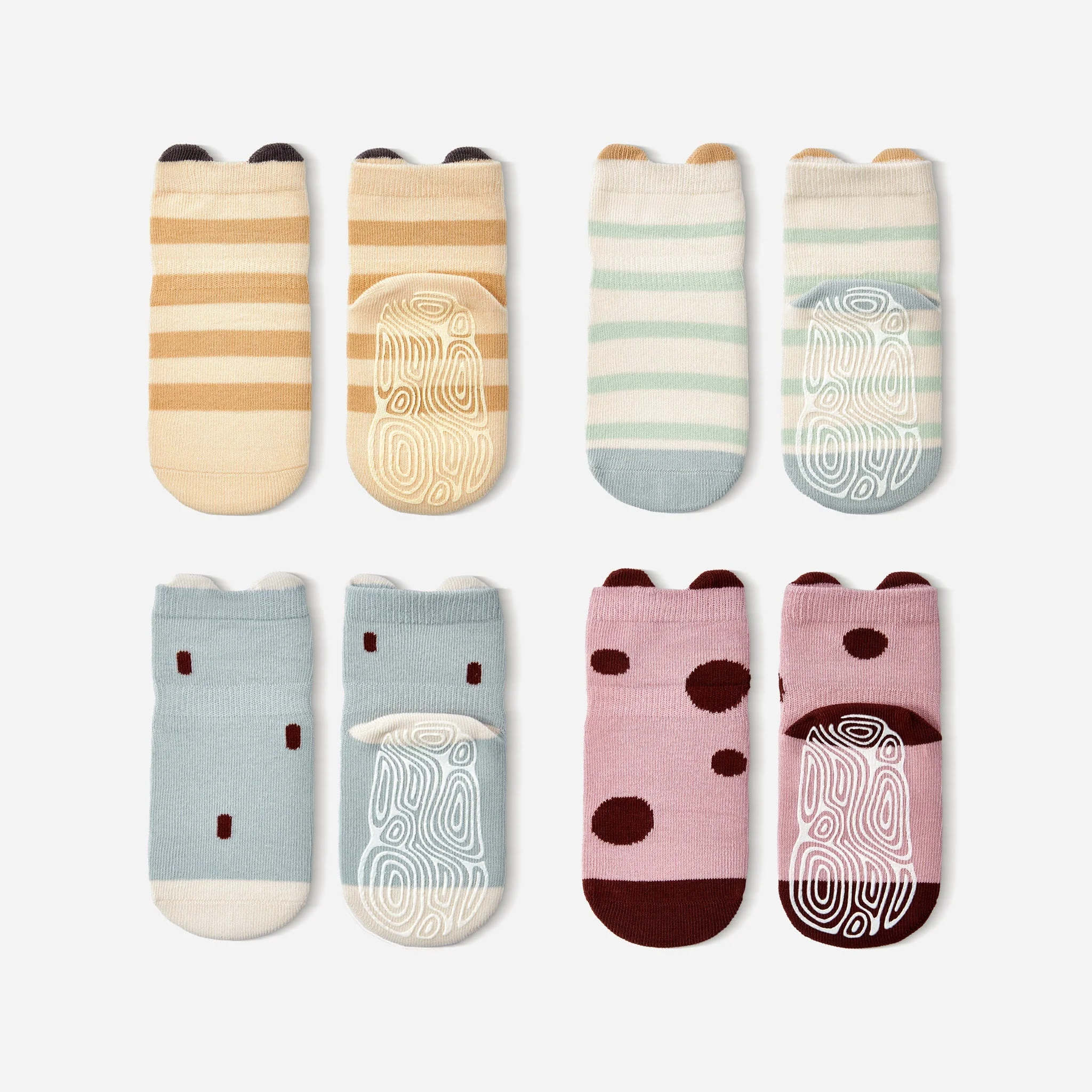Natural New-Ladybug Friends- Organic- 4 Pairs of Stay-On Baby Toddler Non-Slip Socks Comfortable