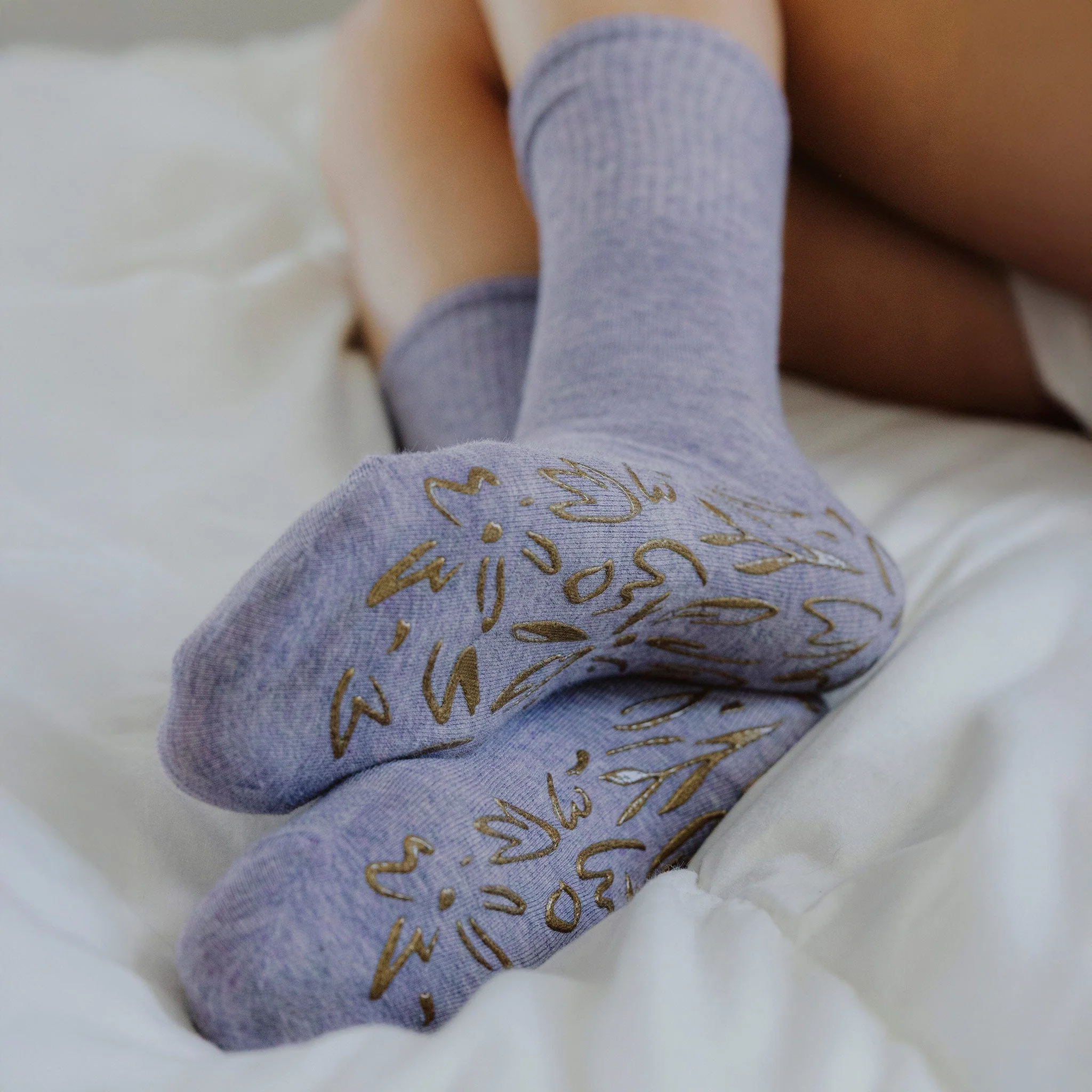 Exclusive Serene Socks- Adult Organic Cotton Non-Slip Socks- 4 Seasons- Lavender- 2 Pairs Genuine