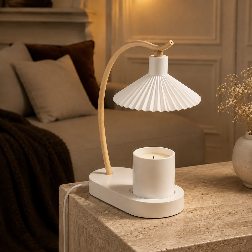 Luxury Lampe Chauffe-Bougie à Abat-Jour Plissé – Maison Milaya Exceptional