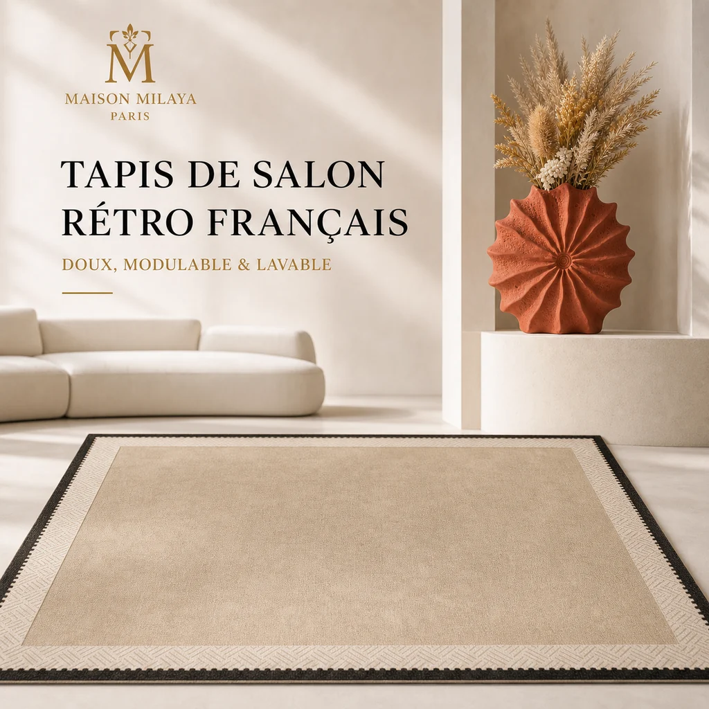 Premium Material Tapis de Salon Rétro Français Lavable – Maison Milaya Versatile