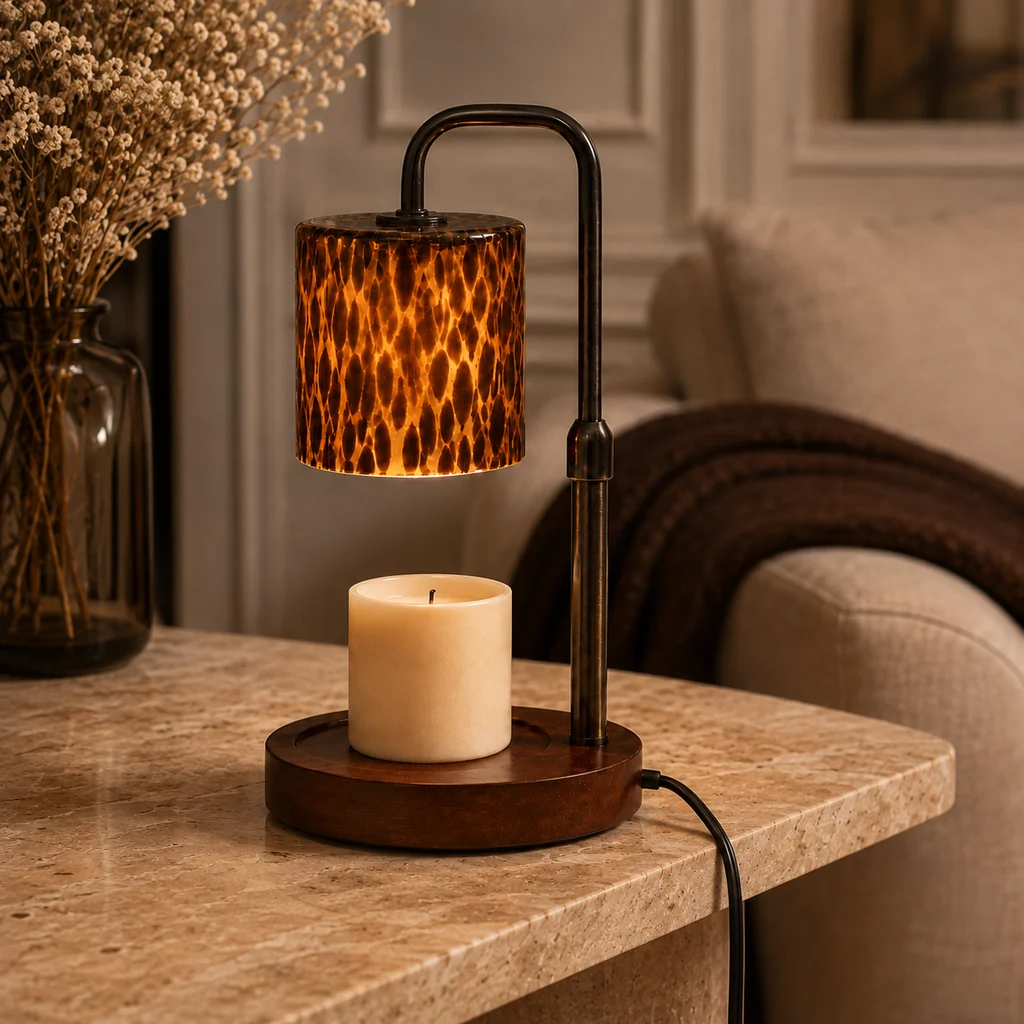 Fine Crafted Lampe Chauffe-Bougie en Verre Ambré – Maison Milaya Fashionable