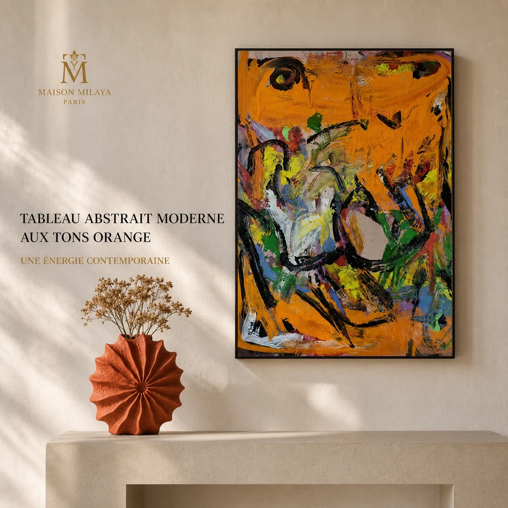 Unique Tableau Abstrait Moderne aux Tons Orange – Maison Milaya Practical